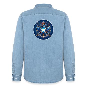 Logo de l’Écosse - Chemise en denim homme bio Stanley/Stella - bleu clair délavé - Dos - AI Model Male 185 light (185cm)