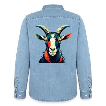 Ziege Cartoon Figur Buntes Haustier Tier - Männer Jeanshemd Organic von Stanley/Stella - verwaschenes Hellblau - Hinten - AI Model Male 185 light (185cm)