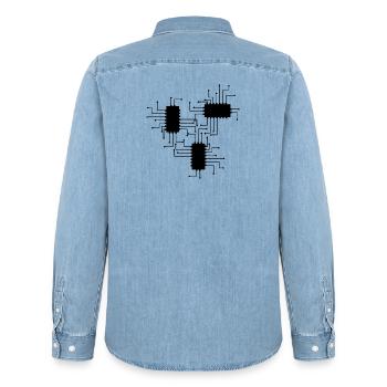 electrician electrical electronics occupation voltage CPU - Men’s Organic Denim Shirt by Stanley/Stella - light wash - Back - AI Model Male 185 light (185cm)