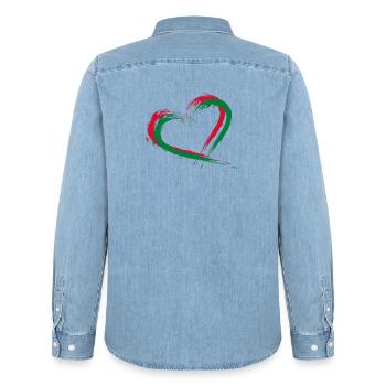Drapeau de brosse de coeur des Maldives - Chemise en denim homme bio Stanley/Stella - bleu clair délavé - Dos - AI Model Male 185 light (185cm)