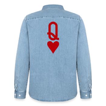Carte à jouer au poker - Queen of Hearts - Chemise en denim homme bio Stanley/Stella - bleu clair délavé - Dos - AI Model Male 185 light (185cm)