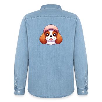 Cavalier King Charles Hund Hund - Rosa Mütze - Männer Jeanshemd Organic von Stanley/Stella - verwaschenes Hellblau - Hinten - AI Model Male 185 light (185cm)