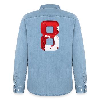 NR. 8 NUMMER 8 ROT WEIß 8. GEBURTSTAG - Männer Jeanshemd Organic von Stanley/Stella - verwaschenes Hellblau - Hinten - AI Model Male 185 light (185cm)