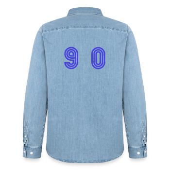 90. 90 ANS. 90e ANNIVERSAIRE. ANNIVERSAIRE 90 ANS. - Chemise en denim homme bio Stanley/Stella - bleu clair délavé - Dos - AI Model Male 185 light (185cm)