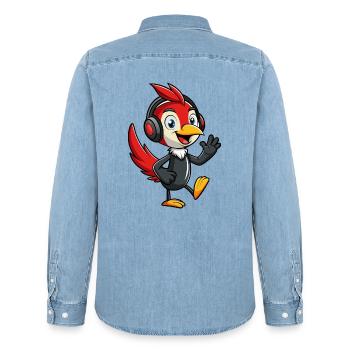 Woodpecker Funny Cartoon Character Musique de casque - Chemise en denim homme bio Stanley/Stella - bleu clair délavé - Dos - AI Model Male 185 light (185cm)