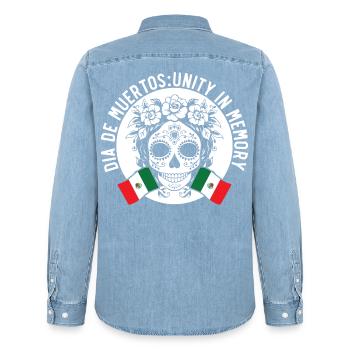 Dia De Muertos Unity in memory - Männer Jeanshemd Organic von Stanley/Stella - verwaschenes Hellblau - Hinten - AI Model Male 185 light (185cm)