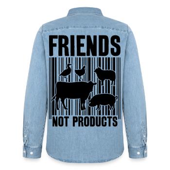 VEGAN FRIENDS NOT FOOD BARCODE - Männer Jeanshemd Organic von Stanley/Stella - verwaschenes Hellblau - Hinten - AI Model Male 185 light (185cm)