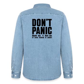 DON'T PANIC – Rule #1 Shirt - Men’s Organic Denim Shirt by Stanley/Stella - light wash - Back - AI Model Male 185 light (185cm)