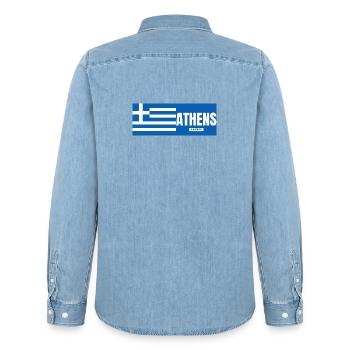 Athen Stadt mit griechischer Flagge - Männer Jeanshemd Organic von Stanley/Stella - verwaschenes Hellblau - Hinten - AI Model Male 185 light (185cm)