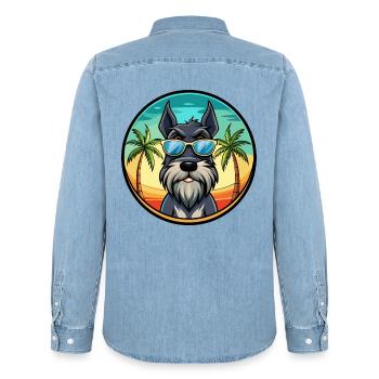 Schnauzer géant chien race dessin animé lunettes de soleil plage - Chemise en denim homme bio Stanley/Stella - bleu clair délavé - Dos - AI Model Male 185 light (185cm)