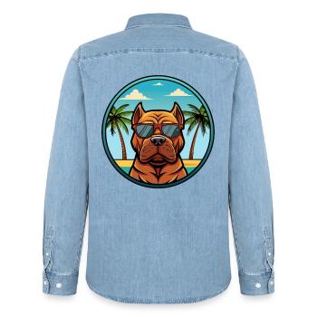 Französisch Bordeaux Mastiff Hunderasse Cartoon Strand - Männer Jeanshemd Organic von Stanley/Stella - verwaschenes Hellblau - Hinten - AI Model Male 185 light (185cm)