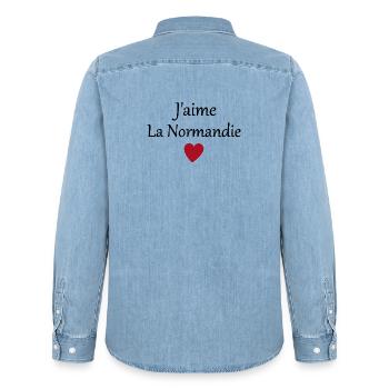 J'aime la Normandie - Chemise en denim homme bio Stanley/Stella - bleu clair délavé - Dos - AI Model Male 185 light (185cm)