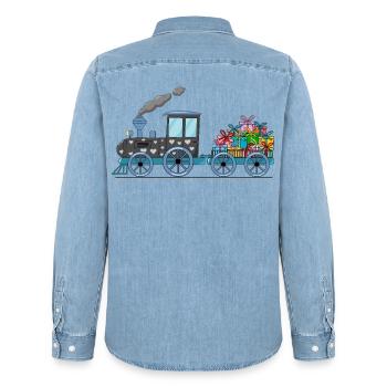 Train pour enfants avec remorque - Chemise en denim homme bio Stanley/Stella - bleu clair délavé - Dos - AI Model Male 185 light (185cm)