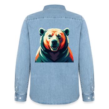 Polar Bear Cartoon Character Colorful Pet Animal - Men’s Organic Denim Shirt by Stanley/Stella - light wash - Back - AI Model Male 185 light (185cm)