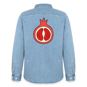 Pomegranate apple fruit red red fruits vegan - Men’s Organic Denim Shirt by Stanley/Stella - light wash - Back - AI Model Male 185 light (185cm)