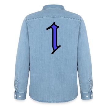 1. 1 year. 1st ANNIVERSARY. 1 YEAR ANNIVERSARY - Men’s Organic Denim Shirt by Stanley/Stella - light wash - Back - AI Model Male 185 light (185cm)