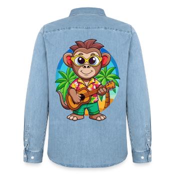 Lustige Affe Cartoon Sommer Strand Sonnenbrille - Männer Jeanshemd Organic von Stanley/Stella - verwaschenes Hellblau - Hinten - AI Model Male 185 light (185cm)