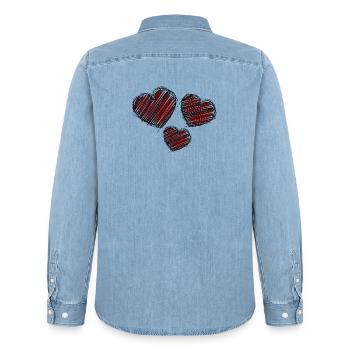 HERZ. HERZ. HERZ. KÜSSEN. SCHMATZEN. KÜSST. - Männer Jeanshemd Organic von Stanley/Stella - verwaschenes Hellblau - Hinten - AI Model Male 185 light (185cm)