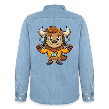 Bison Lustige Zeichentrickfigur Kopfhörer Musik - Männer Jeanshemd Organic von Stanley/Stella - verwaschenes Hellblau - Hinten - AI Model Male 185 light (185cm)