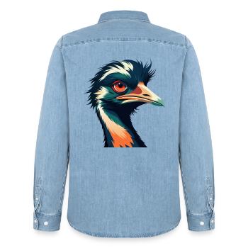 Emu Cartoon Character Colorful Pet Animal - Men’s Organic Denim Shirt by Stanley/Stella - light wash - Back - AI Model Male 185 light (185cm)