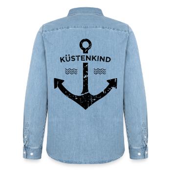 Küstenkind Heimat Ostsee Nordsee Geschenkidee - Männer Jeanshemd Organic von Stanley/Stella - verwaschenes Hellblau - Hinten - AI Model Male 185 light (185cm)