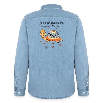 Turtle, if I don't come today, I'll come tomorrow - Men’s Organic Denim Shirt by Stanley/Stella - light wash - Back - AI Model Male 185 light (185cm)