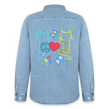 Retro Hippie Cats Peace Cat Vintage Hippies - Men’s Organic Denim Shirt by Stanley/Stella - light wash - Back - AI Model Male 185 light (185cm)