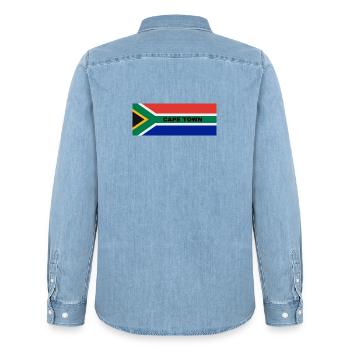 Le Cap dans le drapeau sud-africain - Chemise en denim homme bio Stanley/Stella - bleu clair délavé - Dos - AI Model Male 185 light (185cm)