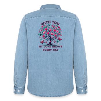 With you, my love grows every day - Männer Jeanshemd Organic von Stanley/Stella - verwaschenes Hellblau - Hinten - AI Model Male 185 light (185cm)