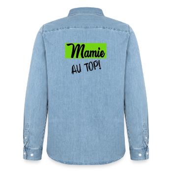 GRANNY. MOTHER'S DAY. HAPPY GRANNY'S DAY. I LOVE YOU - Men’s Organic Denim Shirt by Stanley/Stella - light wash - Back - AI Model Male 185 light (185cm)