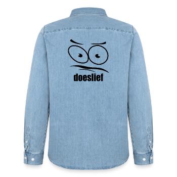 doeslief flehende Augen mit Fragezeichen-Blick - Männer Jeanshemd Organic von Stanley/Stella - verwaschenes Hellblau - Hinten - AI Model Male 185 light (185cm)