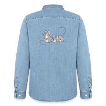 Souris souris enfants femmes anniversaire - Chemise en denim homme bio Stanley/Stella - bleu clair délavé - Dos - AI Model Male 185 light (185cm)