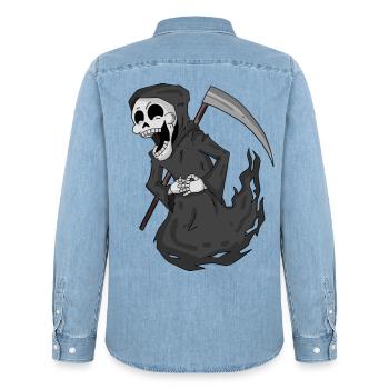 Grim Reaper rit drôle - Chemise en denim homme bio Stanley/Stella - bleu clair délavé - Dos - AI Model Male 185 light (185cm)