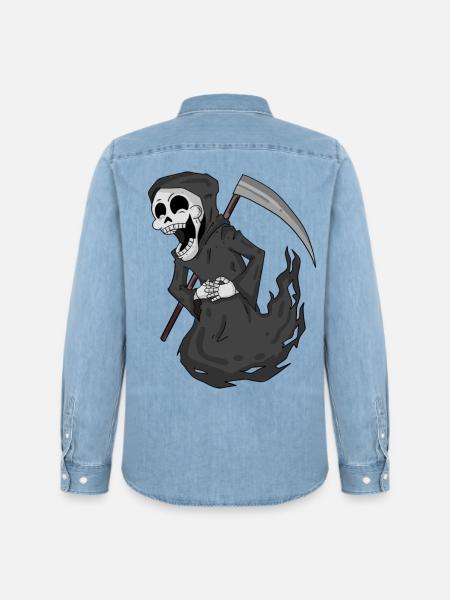 Grim Reaper laughs funny - Men’s Organic Denim Shirt by Stanley/Stella - light wash