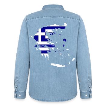Carte du drapeau de la Grèce - Chemise en denim homme bio Stanley/Stella - bleu clair délavé - Dos - AI Model Male 185 light (185cm)