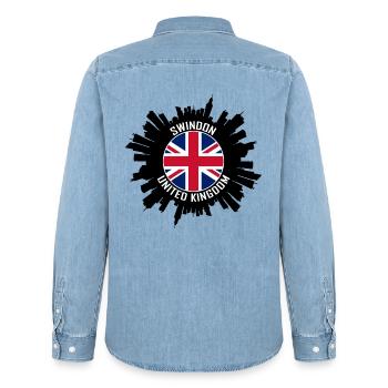 Swindon Skyline UK Flagge Reise-Souvenir - Männer Jeanshemd Organic von Stanley/Stella - verwaschenes Hellblau - Hinten - AI Model Male 185 light (185cm)