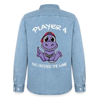 Viertes Baby Spieler 4 Kind Baby Dinosaurier - Männer Jeanshemd Organic von Stanley/Stella - verwaschenes Hellblau - Hinten - AI Model Male 185 light (185cm)