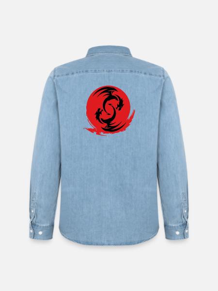 Red Dragon Circle - Men’s Organic Denim Shirt by Stanley/Stella - light wash