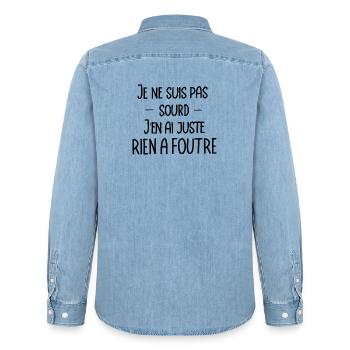 je ne suis pas sourd, j'en ai juste rien a foutre - Chemise en denim homme bio Stanley/Stella - bleu clair délavé - Dos - AI Model Male 185 light (185cm)
