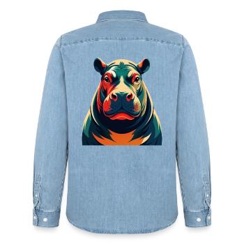 Nilpferd Cartoon Figur Buntes Haustier Tier - Männer Jeanshemd Organic von Stanley/Stella - verwaschenes Hellblau - Hinten - AI Model Male 185 light (185cm)
