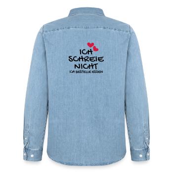 Baby Neugeborenes Babyspruch lustig Geschenk - Männer Jeanshemd Organic von Stanley/Stella - verwaschenes Hellblau - Hinten - AI Model Male 185 light (185cm)