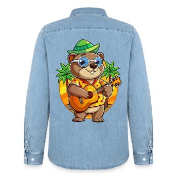 Lustige Murmeltier Sommer Strand Sonnenbrille Hawaiianisch - Männer Jeanshemd Organic von Stanley/Stella - verwaschenes Hellblau - Hinten - AI Model Male 185 light (185cm)