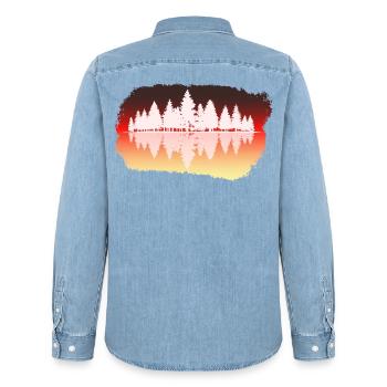 Wald - Forest - Männer Jeanshemd Organic von Stanley/Stella - verwaschenes Hellblau - Hinten - AI Model Male 185 light (185cm)