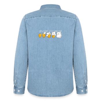 Popcorn evolution - Men’s Organic Denim Shirt by Stanley/Stella - light wash - Back - AI Model Male 185 light (185cm)