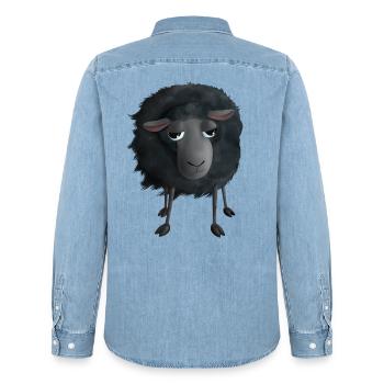 Schwarzes Schaf - Flauschige Illustration - Männer Jeanshemd Organic von Stanley/Stella - verwaschenes Hellblau - Hinten - AI Model Male 185 light (185cm)