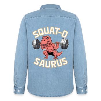 Squat-O Saurus - Männer Jeanshemd Organic von Stanley/Stella - verwaschenes Hellblau - Hinten - AI Model Male 185 light (185cm)