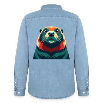 Biber Cartoon Figur Buntes Haustier Tier - Männer Jeanshemd Organic von Stanley/Stella - verwaschenes Hellblau - Hinten - AI Model Male 185 light (185cm)