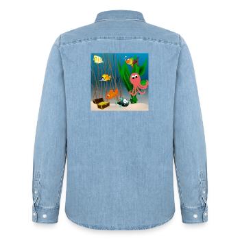 Monde sous-marin - Chemise en denim homme bio Stanley/Stella - bleu clair délavé - Dos - AI Model Male 185 light (185cm)
