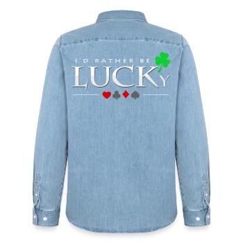 poker - Men’s Organic Denim Shirt by Stanley/Stella - light wash - Back - AI Model Male 185 light (185cm)