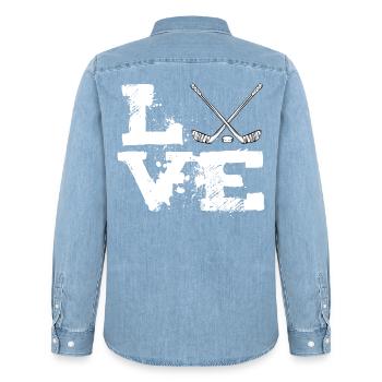ice Hockey - Men’s Organic Denim Shirt by Stanley/Stella - light wash - Back - AI Model Male 185 light (185cm)